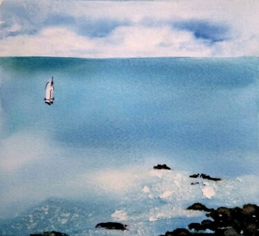 Peinture intitulée "Mer" par Brigitte Chevalier, Œuvre d'art originale, Aquarelle