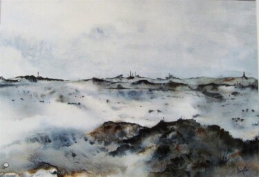 Painting titled "vent-dans-les-vague…" by Brigitte Chevalier, Original Artwork, Watercolor