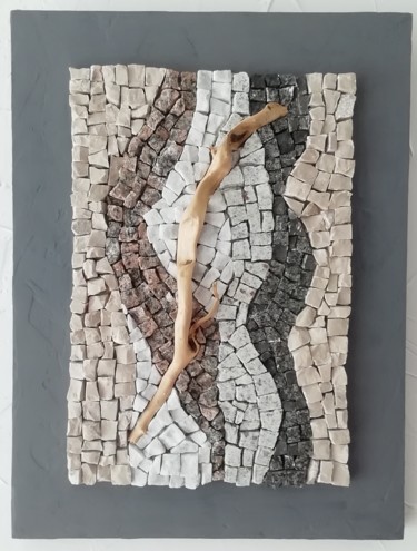 Sculpture intitulée "composition au bois…" par Brigitte Coleau, Œuvre d'art originale, Mosaïque