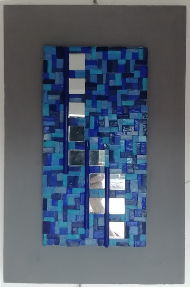 Sculpture intitulée "composition bleue a…" par Brigitte Coleau, Œuvre d'art originale, Mosaïque