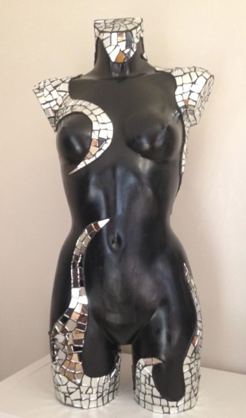 Sculpture titled "buste miroir" by Brigitte Coleau, Original Artwork, Mosaic