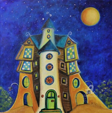 Peinture intitulée "Le manoir" par Brigitte Conan (Steva), Œuvre d'art originale, Huile