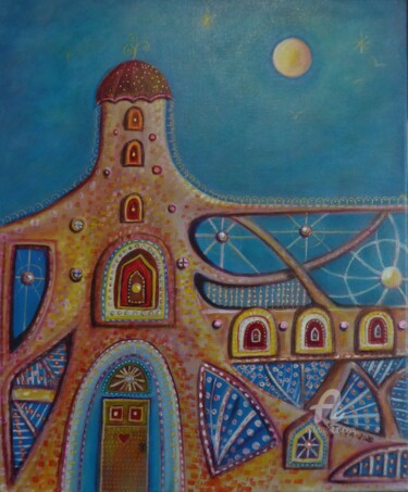 Painting titled "Temple" by Brigitte Conan (Steva), Original Artwork, Acrylic Mounted on Wood Stretcher frame