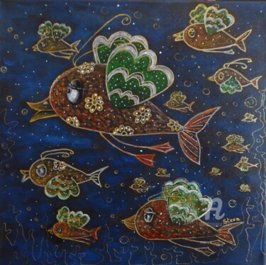 Peinture intitulée "Les poissonneaux mi…" par Brigitte Conan (Steva), Œuvre d'art originale, Acrylique Monté sur Châssis en…