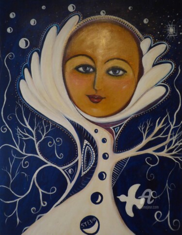 제목이 "Paix céleste"인 미술작품 Brigitte Conan (Steva)로, 원작, 아크릴 나무 들것 프레임에 장착됨