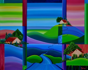 Malarstwo zatytułowany „kleurrijk-landschap…” autorstwa Dehue, Oryginalna praca, Akryl