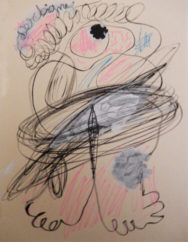 Tekening getiteld "L'oeil noir" door Brigitte Derbigny, Origineel Kunstwerk, Marker