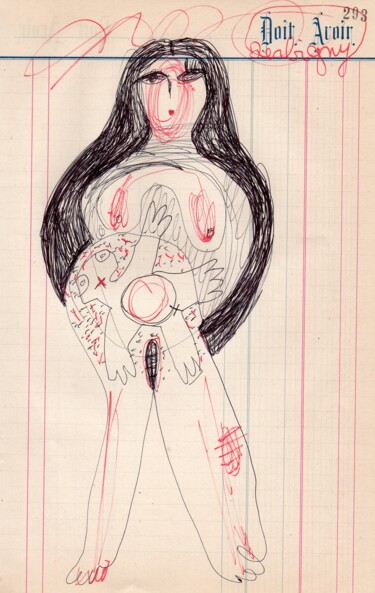 Drawing titled "Vénus aux cheveux n…" by Brigitte Derbigny, Original Artwork, Ballpoint pen