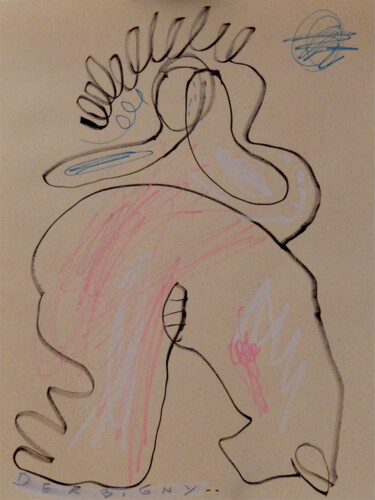 Tekening getiteld "Soleil bleu" door Brigitte Derbigny, Origineel Kunstwerk, Marker