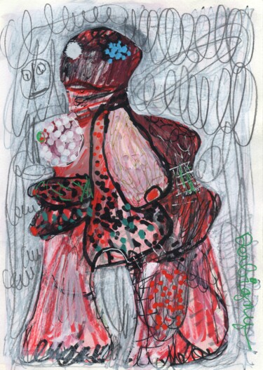 Drawing titled "Le roman de ma rose" by Brigitte Derbigny, Original Artwork, Acrylic