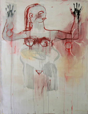 Peinture intitulée "Haut les mains 1" par Brigitte Derbigny, Œuvre d'art originale, Acrylique Monté sur Châssis en bois