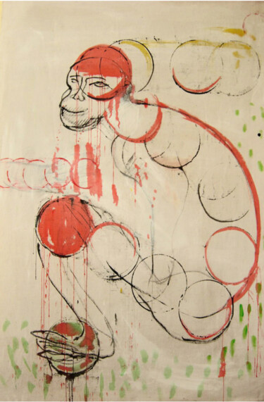 "Singe assis" başlıklı Tablo Brigitte Derbigny tarafından, Orijinal sanat, Akrilik