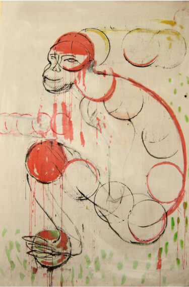 Malerei mit dem Titel "Singe assis" von Brigitte Derbigny, Original-Kunstwerk, Acryl