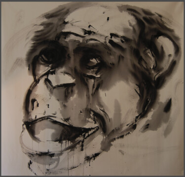 Pintura titulada "tête de singe noire" por Brigitte Derbigny, Obra de arte original, Acrílico
