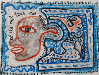 Tekening getiteld "Et ils ont tous des…" door Brigitte Derbigny, Origineel Kunstwerk, Acryl