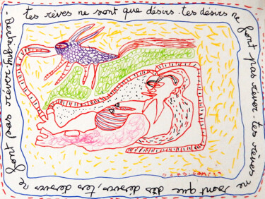 Σχέδιο με τίτλο "Tes désirs ne font…" από Brigitte Derbigny, Αυθεντικά έργα τέχνης, Μαρκαδόρος