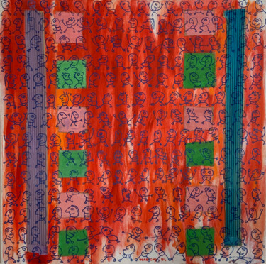 Peinture intitulée "Joyeuse marche 2" par Brigitte Derbigny, Œuvre d'art originale, Huile Monté sur Châssis en bois
