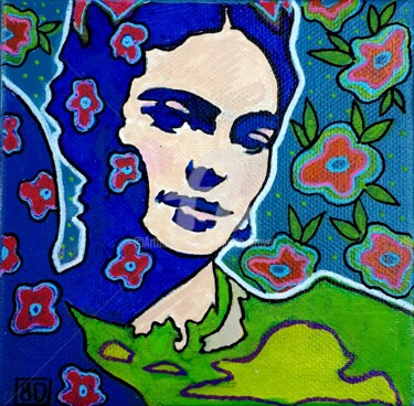 「Frida 4」というタイトルの絵画 Brigitte Dravetによって, オリジナルのアートワーク, アクリル ウッドストレッチャーフレームにマウント