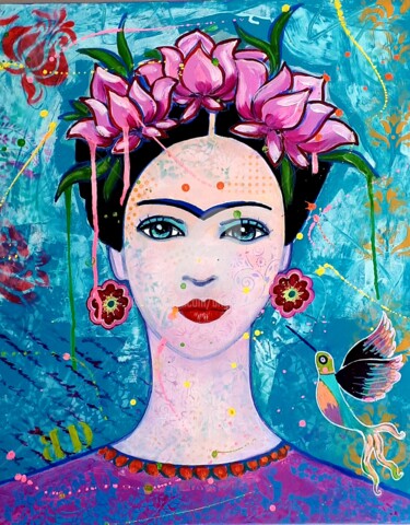 Pintura titulada "Viva Frida 3" por Brigitte Dravet, Obra de arte original, Acrílico Montado en Bastidor de camilla de madera