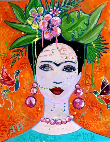 Pittura intitolato "Viva Frida 4.jpg" da Brigitte Dravet, Opera d'arte originale, Acrilico