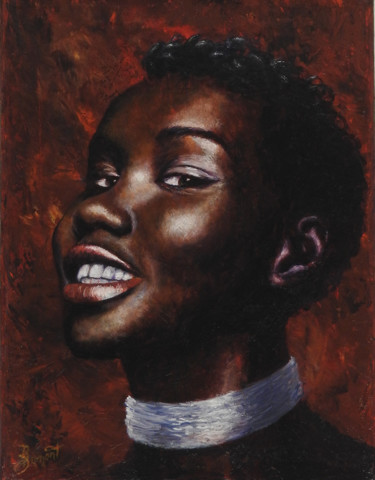 Painting titled "Africaine" by Brigitte Dumont, Original Artwork, Oil