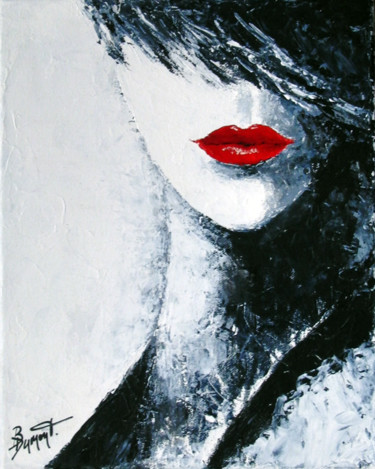 Schilderij getiteld "Rouge et noir n°1" door Brigitte Dumont, Origineel Kunstwerk, Acryl