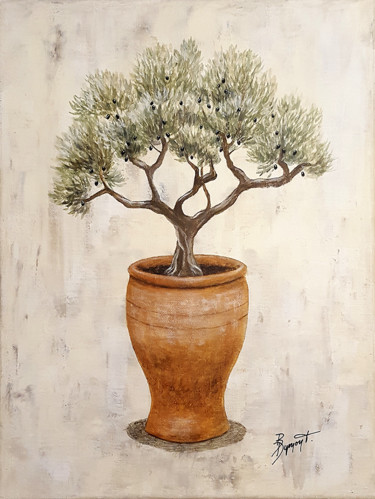 Peinture intitulée "Poterie et olivier…" par Brigitte Dumont, Œuvre d'art originale, Acrylique