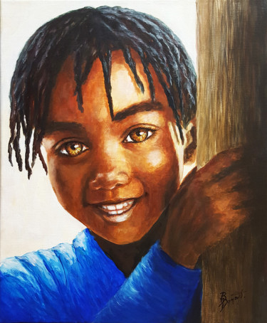 Painting titled "Sourire d'Afrique" by Brigitte Dumont, Original Artwork, Acrylic