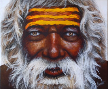 Painting titled "L'aborigène aux pei…" by Brigitte Dumont, Original Artwork, Acrylic