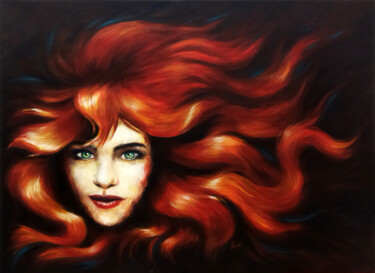 Painting titled "Chevelure de feu" by Brigitte Dumont, Original Artwork, Acrylic