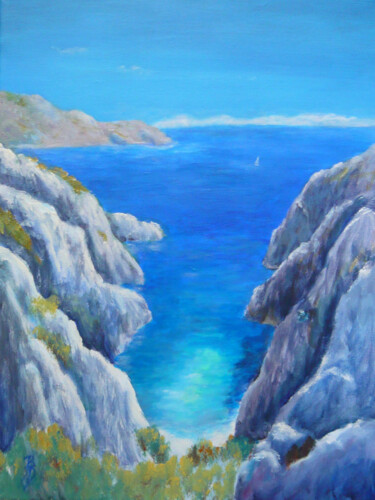 Painting titled "Calanques" by Brigitte Dumont, Original Artwork, Acrylic