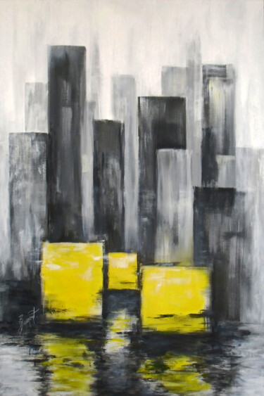 Painting titled "City" by Brigitte Dumont, Original Artwork, Acrylic