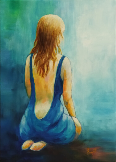 Painting titled "La robe bleue" by Brigitte Dumont, Original Artwork, Acrylic