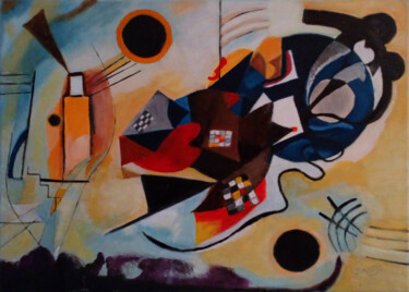 Картина под названием "Géometrie colorée" - Brigitte Foucault, Подлинное произведение искусства, Масло Установлен на Деревян…