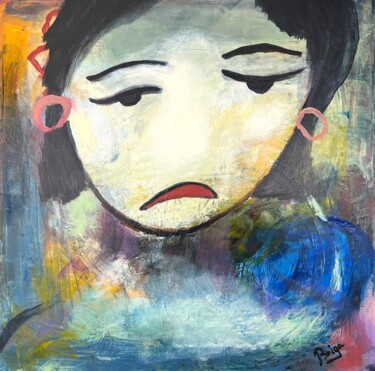 Peinture intitulée "La fille à la mine…" par Brigitte Gagné, Œuvre d'art originale, Acrylique