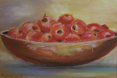 Painting titled "Pommes" by Brigitte Givel, Original Artwork, Pastel Mounted on Cardboard