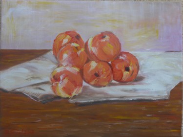 Painting titled "Nectarines" by Brigitte Givel, Original Artwork, Oil