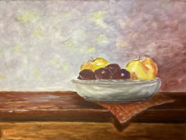 Pintura intitulada "Pommes-prunes" por Brigitte Givel, Obras de arte originais, Óleo