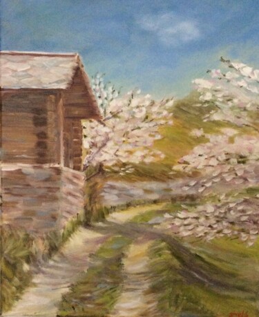 Painting titled "Chemin" by Brigitte Givel, Original Artwork, Oil