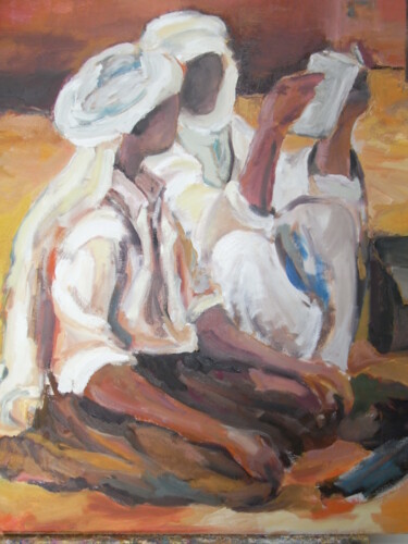 Картина под названием "La lecture" - Brigitte Godeau, Подлинное произведение искусства, Масло Установлен на Деревянная рама…