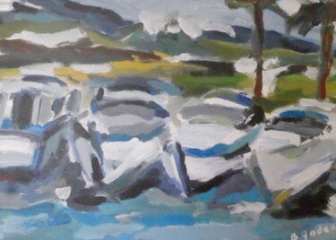 Malarstwo zatytułowany „bateaux blancs” autorstwa Brigitte Godeau, Oryginalna praca, Olej
