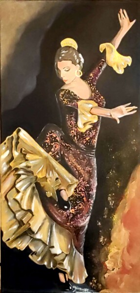 Painting titled "Danse près du feu" by Brigitte Jorda Juan, Original Artwork, Acrylic Mounted on Wood Stretcher frame
