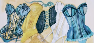 Painting titled "Les corsets" by Brigitte Jorda Juan, Original Artwork, Watercolor Mounted on Cardboard