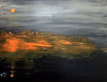 Painting titled "landscape at night" by Brigitte Kölli, Original Artwork, Acrylic