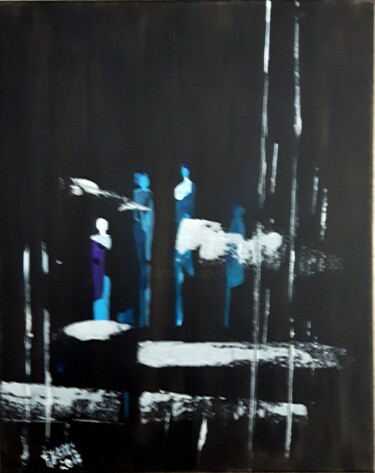Malerei mit dem Titel "Nacht im Hafen" von Brigitte Kölli, Original-Kunstwerk, Acryl