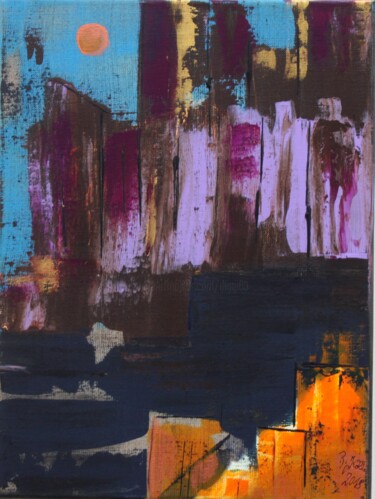 Malerei mit dem Titel "sleeping city" von Brigitte Kölli, Original-Kunstwerk, Acryl