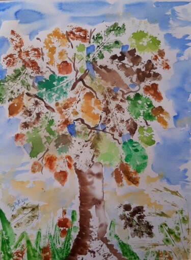 Malerei mit dem Titel "Herbstzeit" von Brigitte Kölli, Original-Kunstwerk, Aquarell