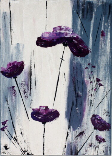 Malerei mit dem Titel "Blumentraum in Lila" von Brigitte Kölli, Original-Kunstwerk, Acryl