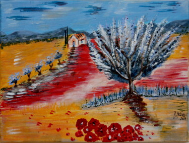 Malerei mit dem Titel "Provence im Frühling" von Brigitte Kölli, Original-Kunstwerk, Acryl