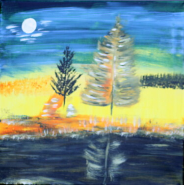 Malerei mit dem Titel "Eine Mondnacht" von Brigitte Kölli, Original-Kunstwerk, Acryl